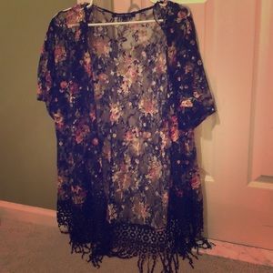 Lace and fringe kimono